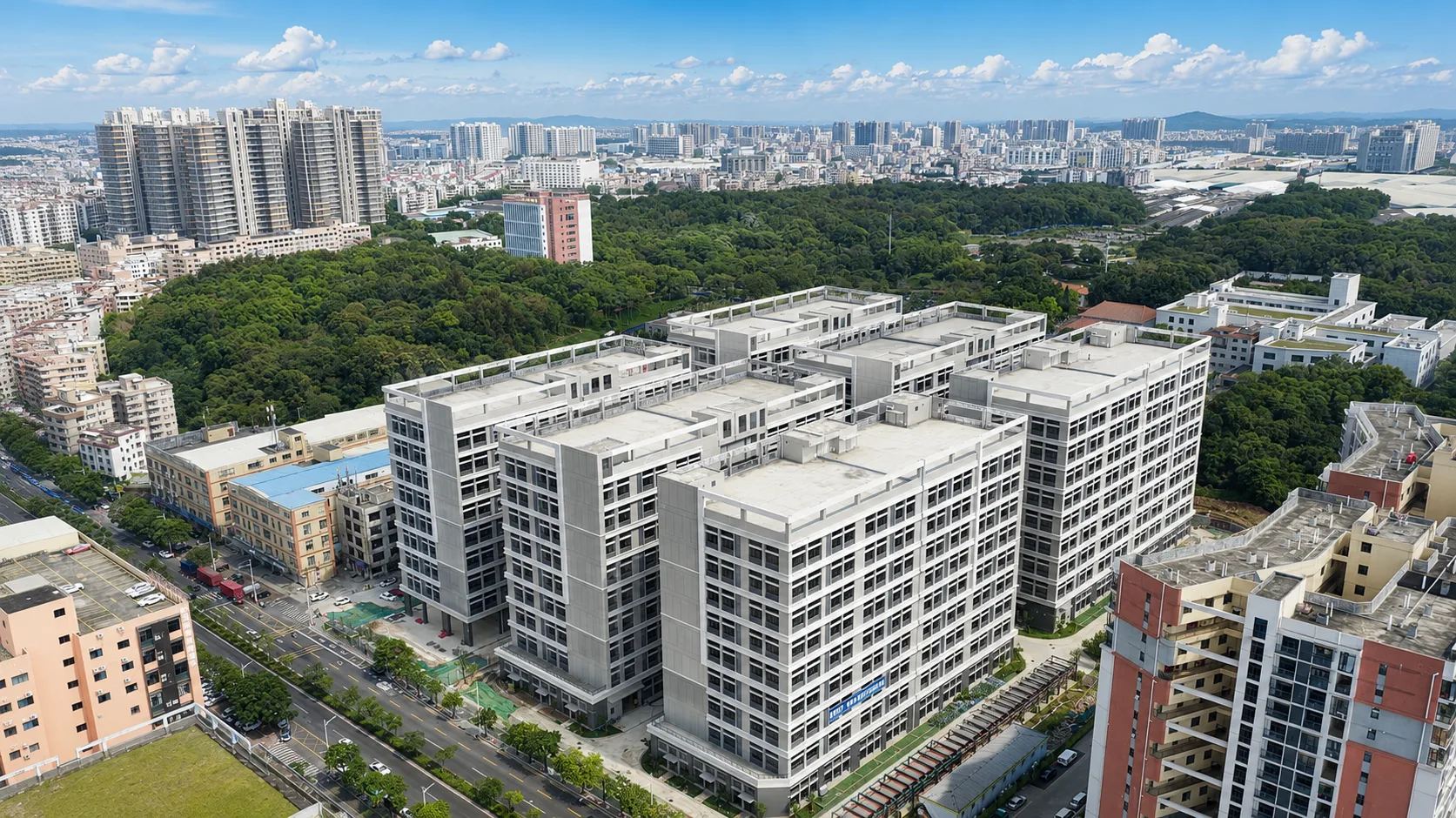 Aerial view of the OKBuild industrial park in Foshan, China
