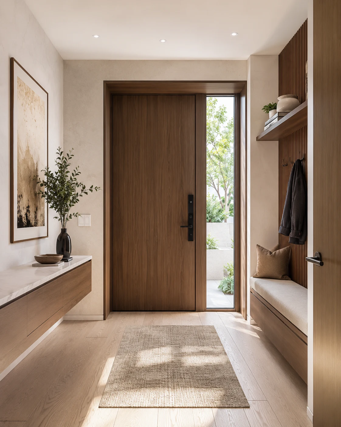 Apartment entrance doors, hardware and storage