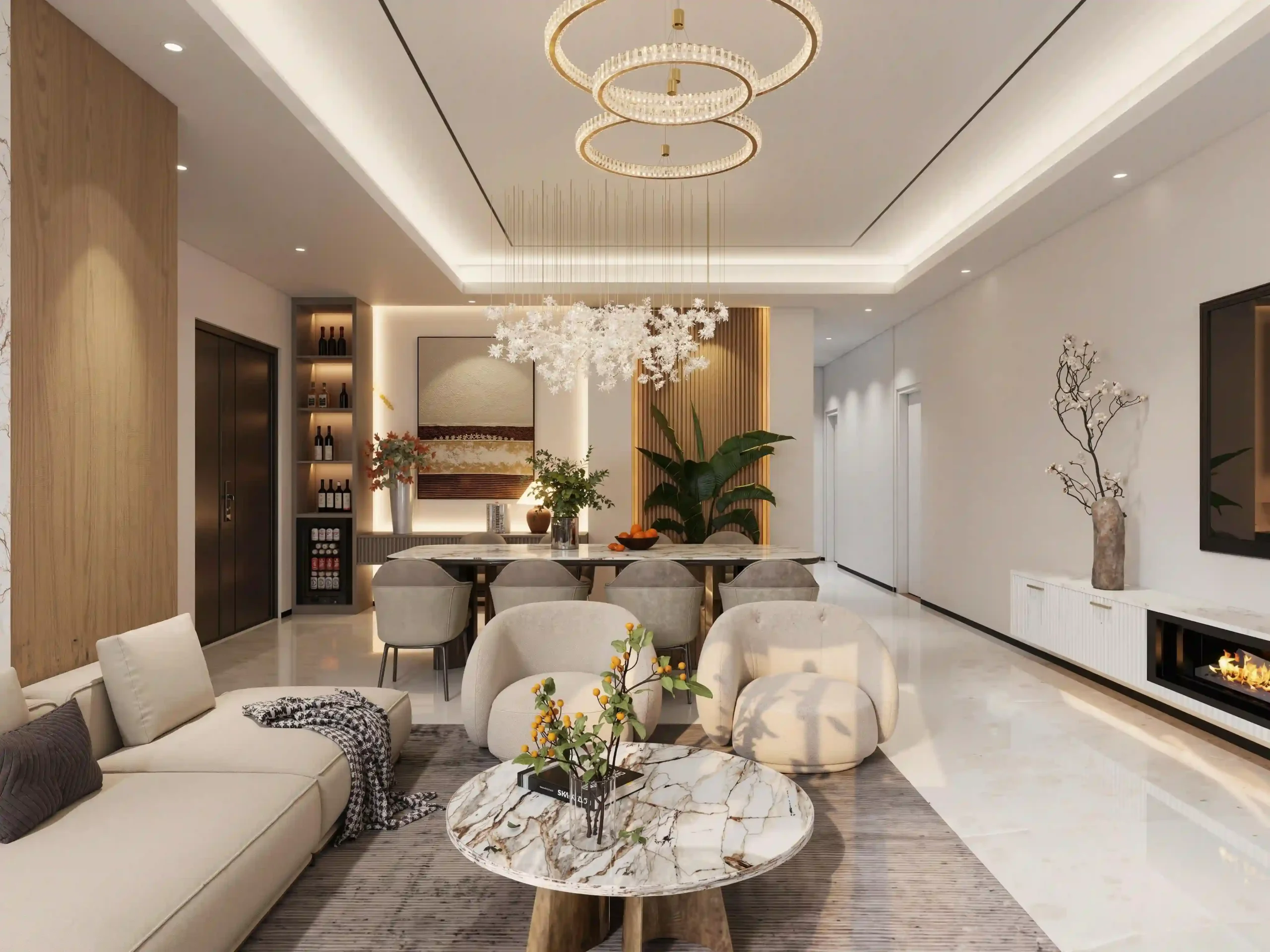 Coordinated apartment kitchen, cabinet and interior product package
