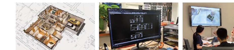 Hotel project team reviewing floor plans, drawings and material specifications