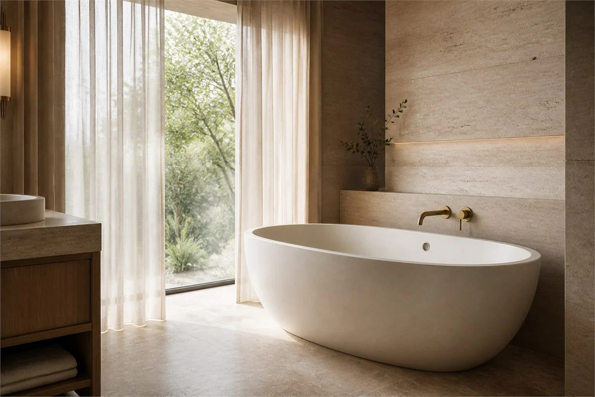 Stone resin bathtub in hotel suite