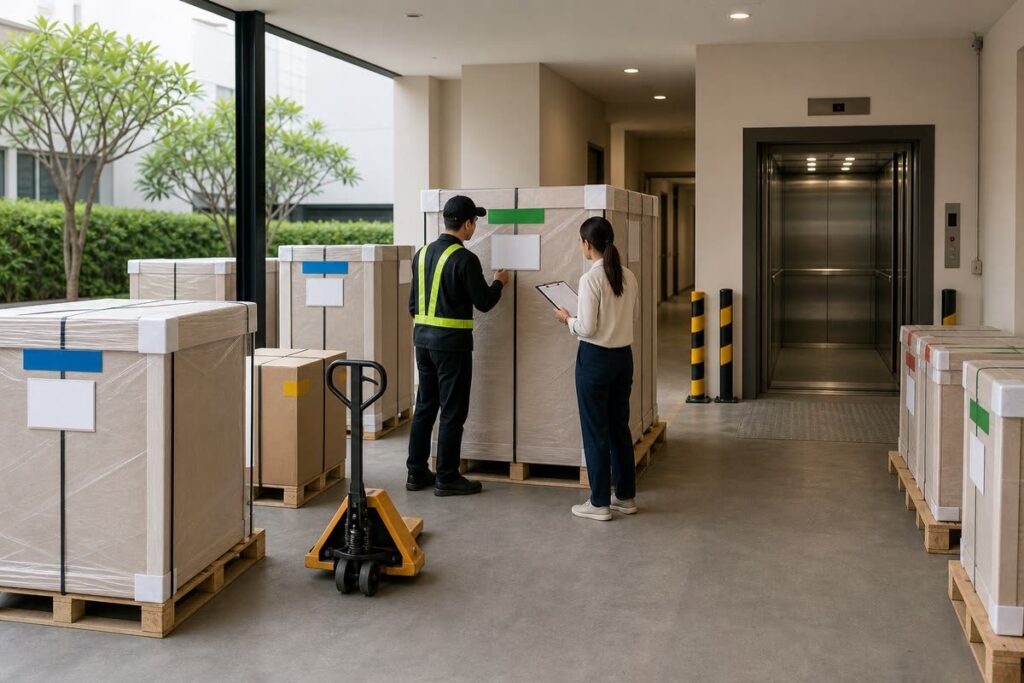 Contract furniture site receiving