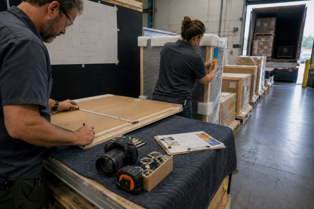 Inspecting and packing fit-out goods for shipment