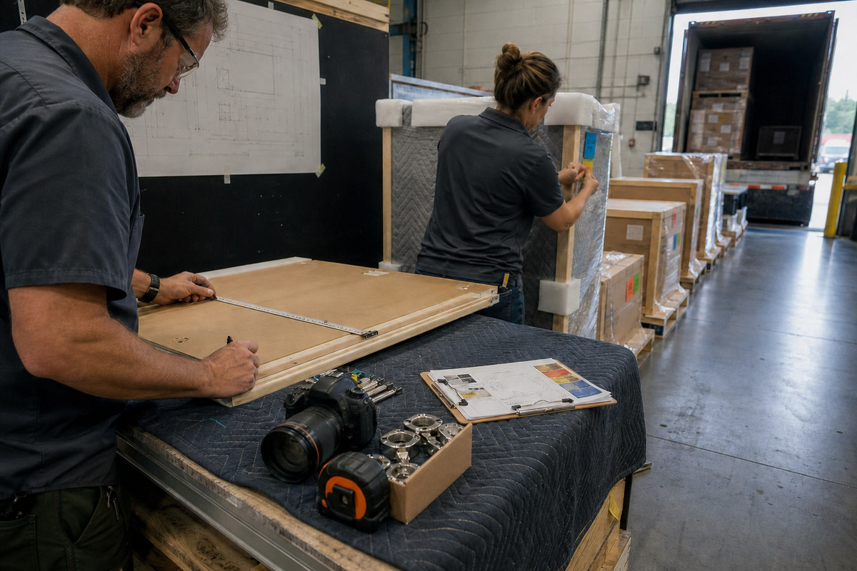 Inspecting and packing fit-out goods for shipment