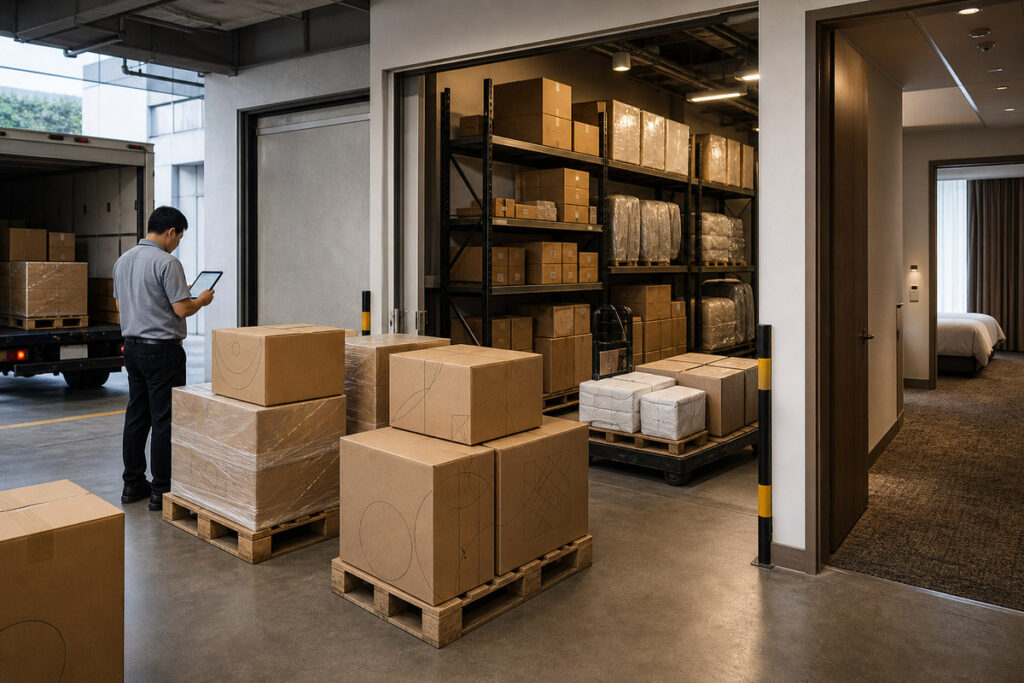 Hotel OS&E site receiving and storage