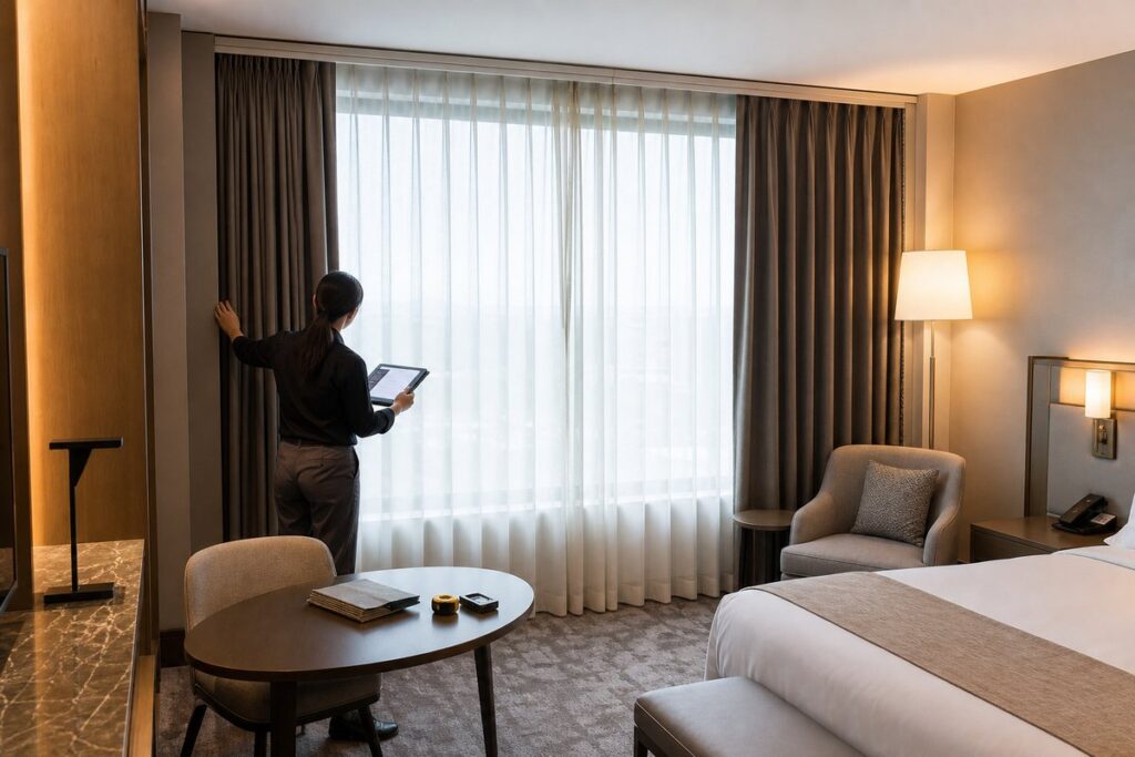 Hotel window treatment mockup review