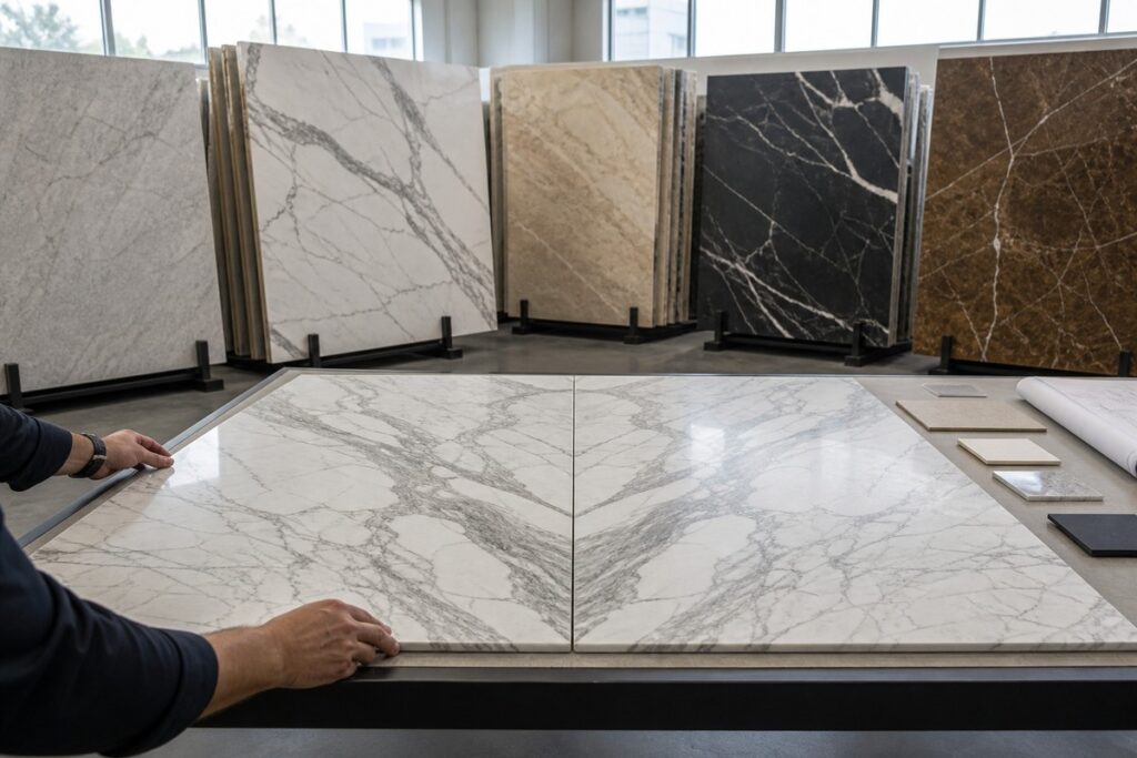 Marble slab bookmatching and batch approval