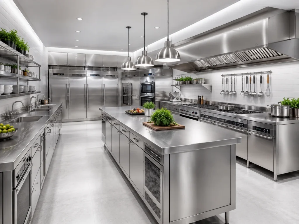 Stainless steel commercial kitchen cabinets for high-use spaces