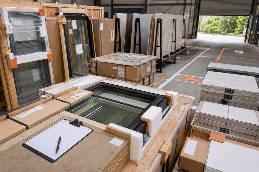 Building material inspection and packing