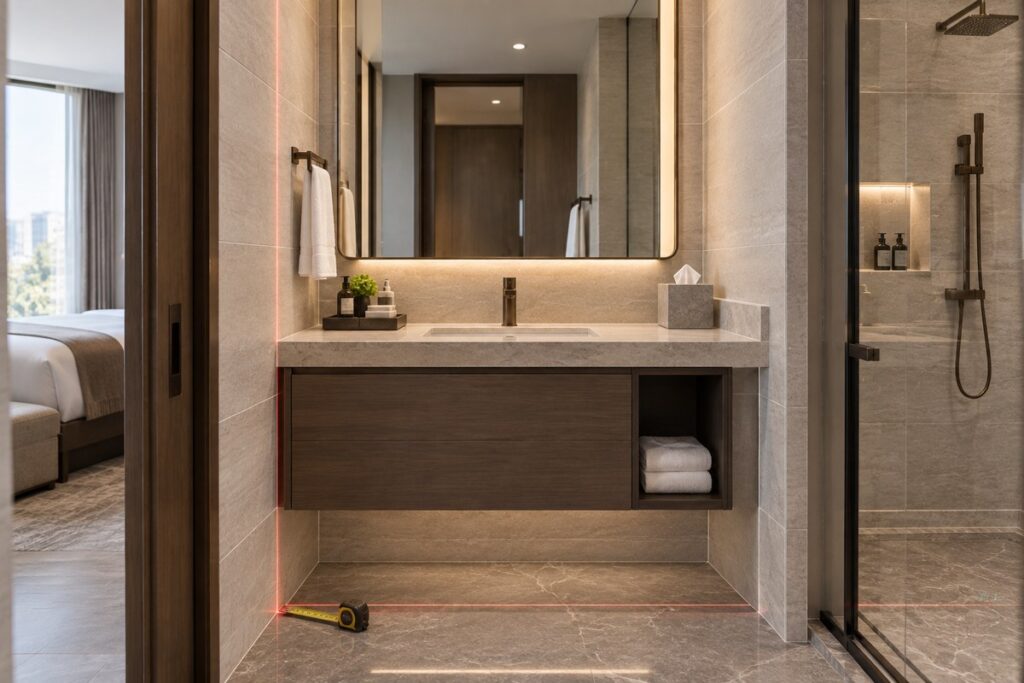 Finished width for hotel bathroom vanity