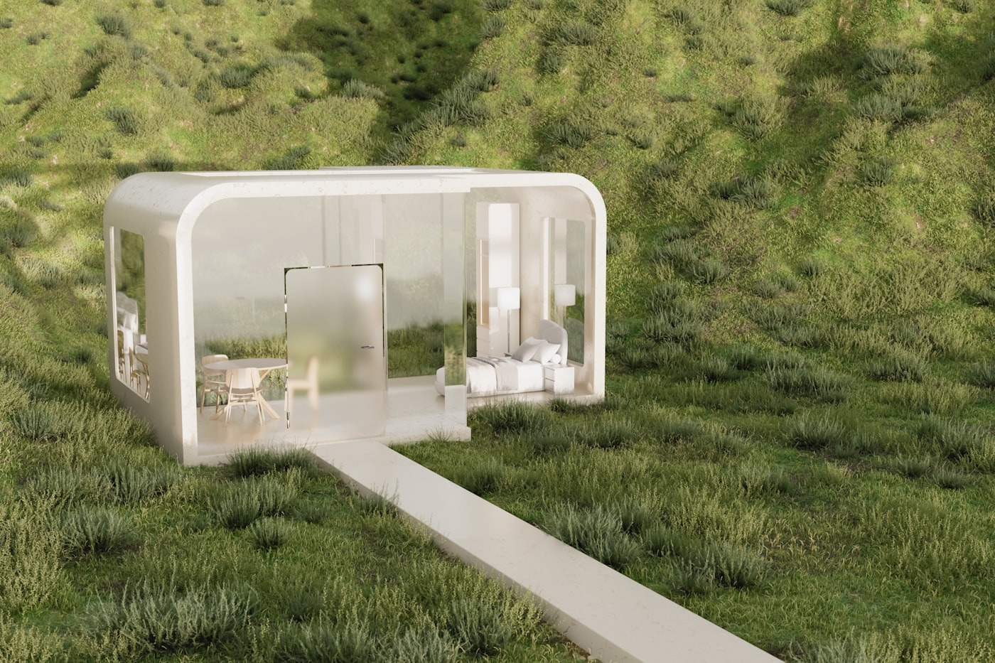 Modern modular home and special structure in a landscaped setting