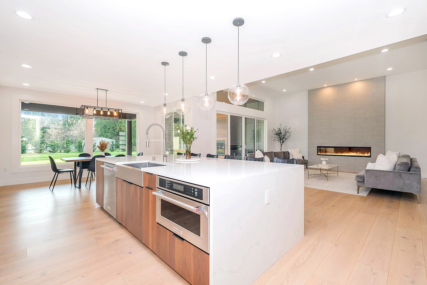 Smart home appliances installed in a modern kitchen and living space